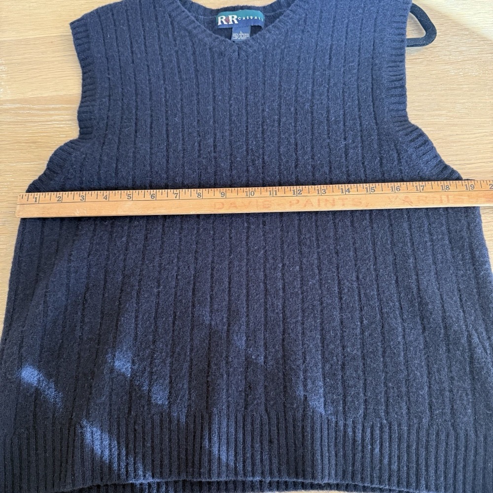 Men's Large Black V-Neck Sweater Vest 100% Lambswool Sleeveless Grandpacore - Picture 3 of 9